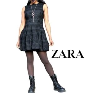XS Zara Fit & Flare Drop Waist Black Sleeveless Shift Dress